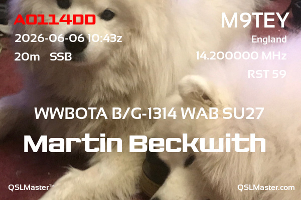 QSL Master Card for M9TEY QSO with AO114DD
