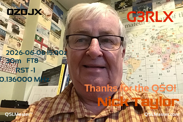 QSL Master Card for G3RLX QSO with OZ0JX