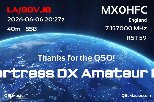 QSL Master Card for MX0HFC QSO with LA/G0VJG