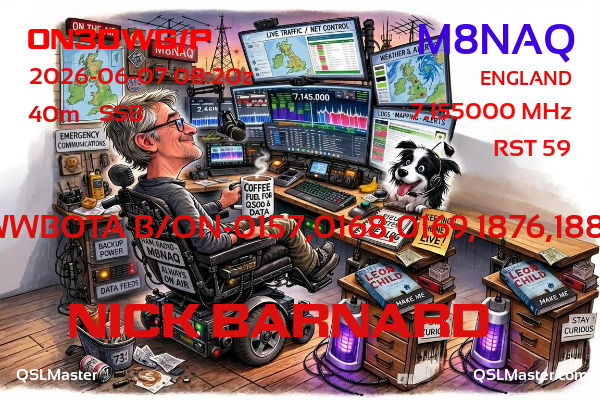 QSL Master Card for M8NAQ QSO with ON3DWG/P