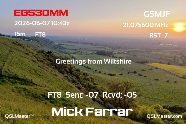 QSL Master Card for G5MJF QSO with EG53DMM