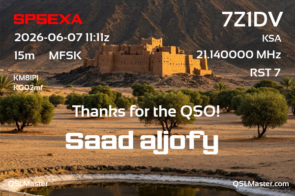 QSL Master Card for 7Z1DV QSO with SP5EXA