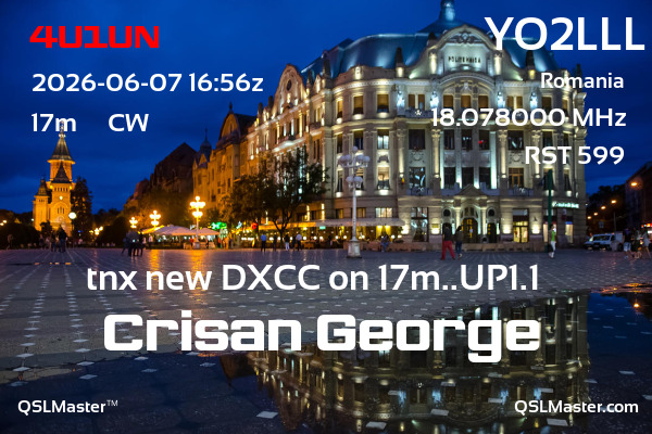 QSL Master Card for YO2LLL QSO with 4U1UN