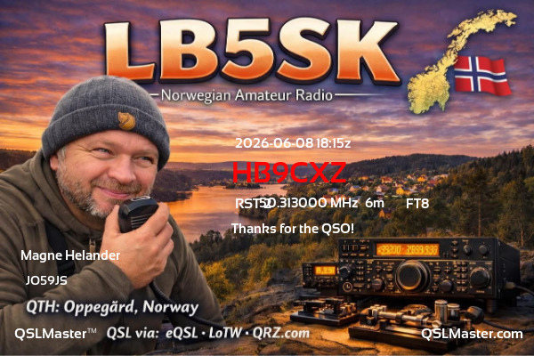 QSL Master Card for LB5SK QSO with HB9CXZ