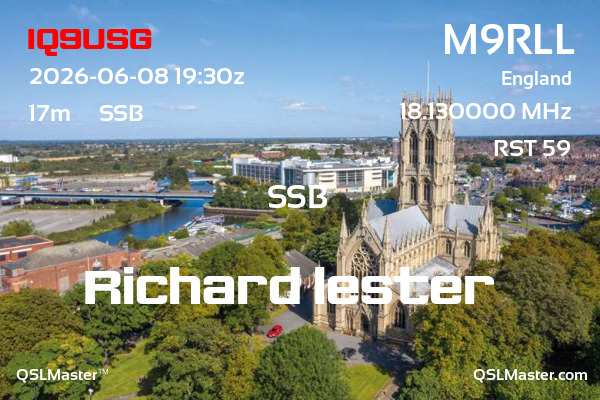 QSL Master Card for M9RLL QSO with IQ9USG