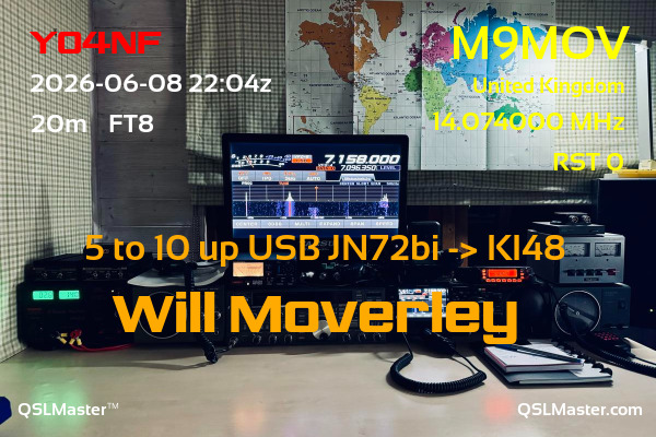 QSL Master Card for M9MOV QSO with YO4NF