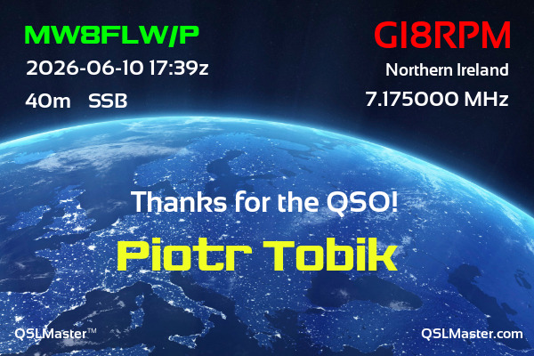 QSL Master Card for GI8RPM QSO with MW8FLW/P