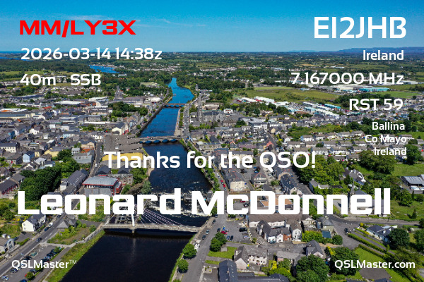 QSL Master Card for EI2JHB QSO with MM/LY3X