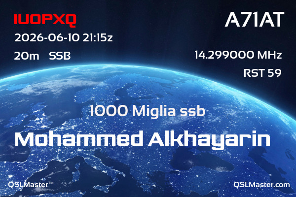 QSL Master Card for A71AT QSO with IU0PXQ