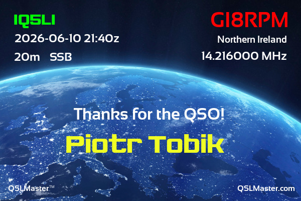QSL Master Card for GI8RPM QSO with IQ5LI