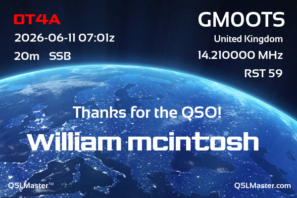 QSL Master Card for GM0OTS QSO with OT4A