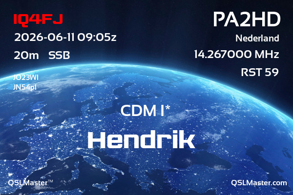 QSL Master Card for PA2HD QSO with IQ4FJ
