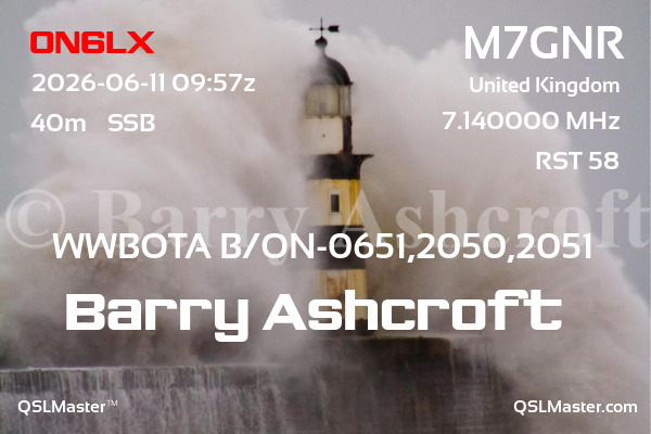 QSL Master Card for M7GNR QSO with ON6LX
