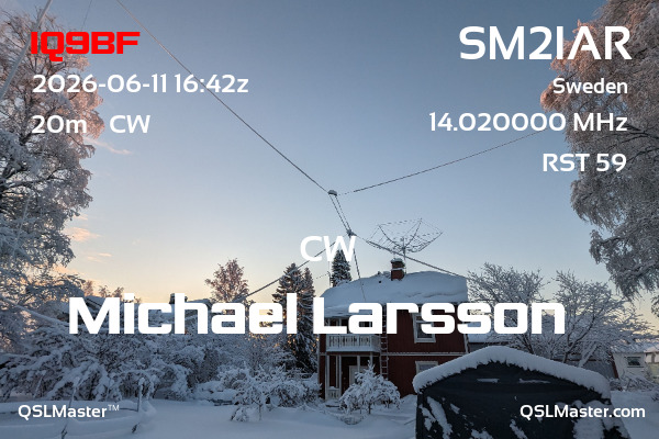 QSL Master Card for SM2IAR QSO with IQ9BF