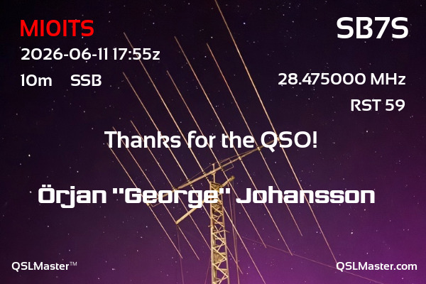 QSL Master Card for SB7S QSO with MI0ITS