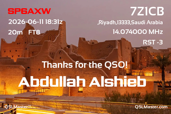 QSL Master Card for 7Z1CB QSO with SP6AXW