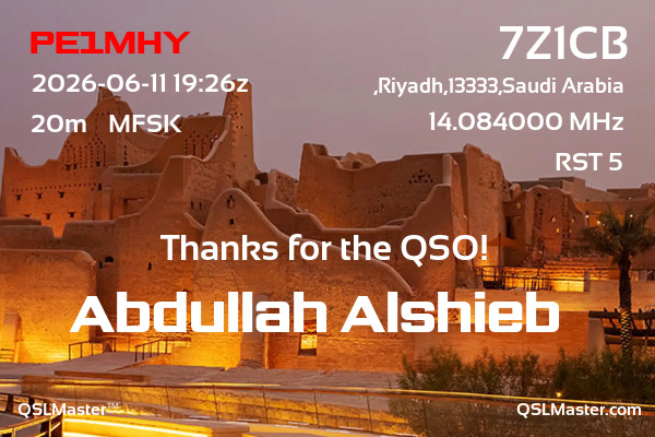 QSL Master Card for 7Z1CB QSO with PE1MHY