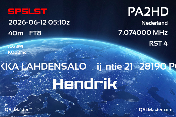 QSL Master Card for PA2HD QSO with SP5LST