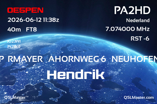 QSL Master Card for PA2HD QSO with OE5PEN