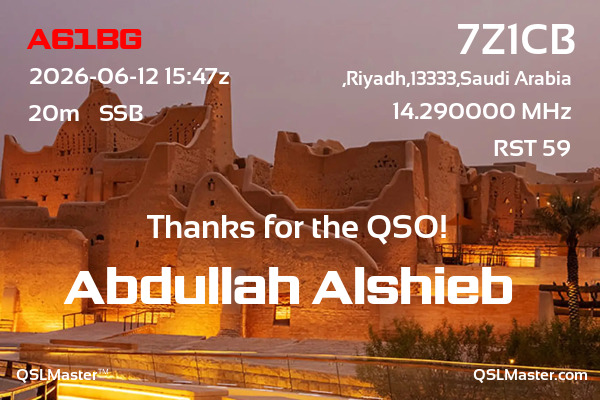QSL Master Card for 7Z1CB QSO with A61BG