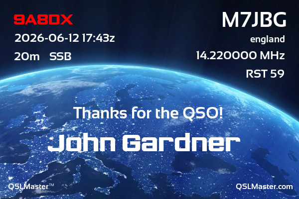 QSL Master Card for M7JBG QSO with 9A8DX