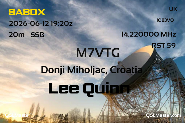 QSL Master Card for M7VTG QSO with 9A8DX