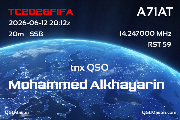 QSL Master Card for A71AT QSO with TC2026FIFA