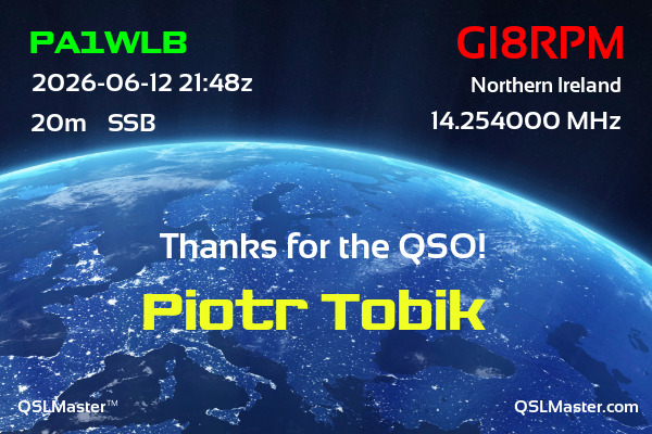 QSL Master Card for GI8RPM QSO with PA1WLB