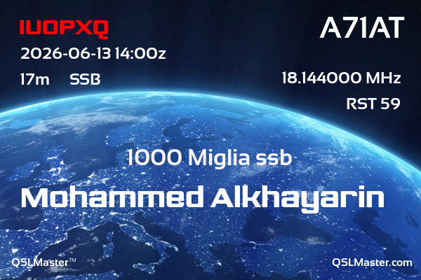 QSL Master Card for A71AT QSO with IU0PXQ