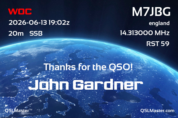 QSL Master Card for M7JBG QSO with W0C