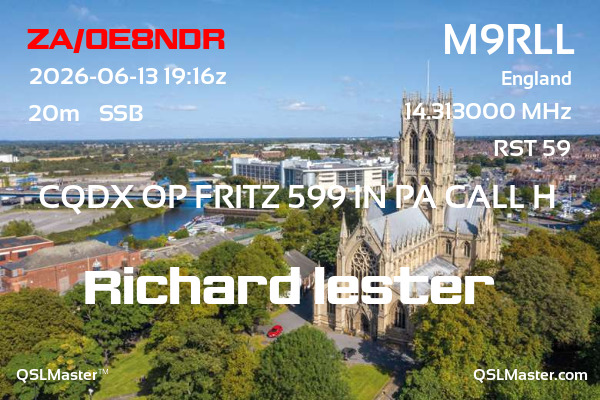 QSL Master Card for M9RLL QSO with ZA/OE8NDR