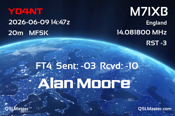 QSL Master Card for M7IXB QSO with YO4NT