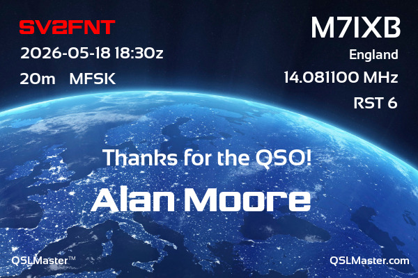 QSL Master Card for M7IXB QSO with SV2FNT