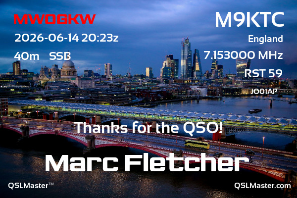 QSL Master Card for M9KTC QSO with MW0GKW