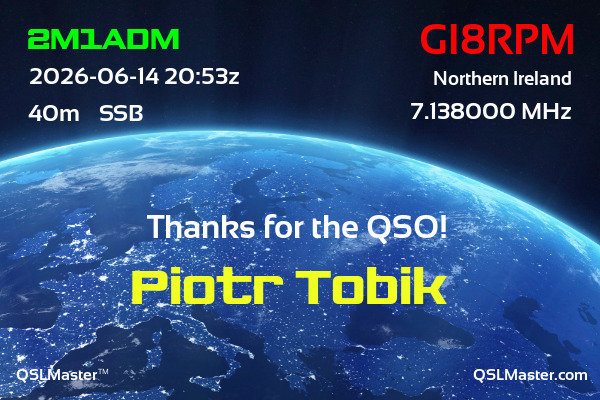 QSL Master Card for GI8RPM QSO with 2M1ADM