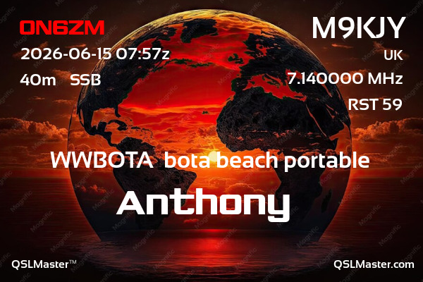 QSL Master Card for M9KJY QSO with ON6ZM