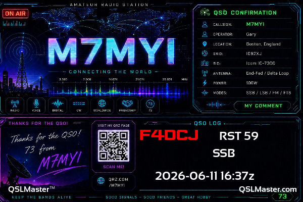 QSL Master Card for M7MYI QSO with F4DCJ