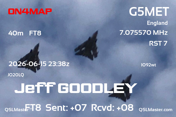 QSL Master Card for G5MET QSO with ON4MAP