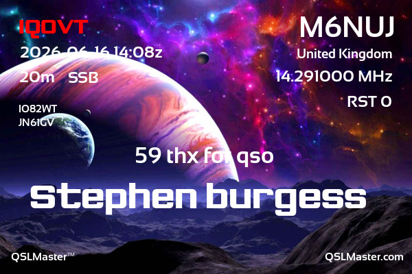 QSL Master Card for M6NUJ QSO with IQ0VT