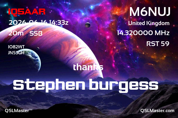 QSL Master Card for M6NUJ QSO with IQ5AAR