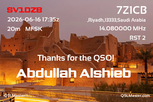QSL Master Card for 7Z1CB QSO with SV1DZB