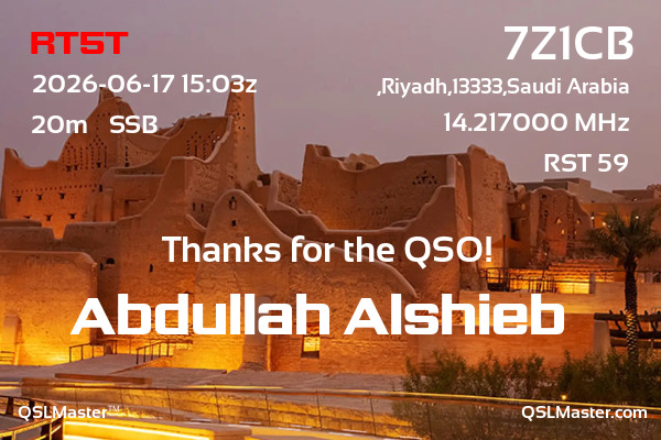 QSL Master Card for 7Z1CB QSO with RT5T