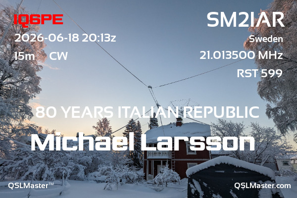 QSL Master Card for SM2IAR QSO with IQ6PE