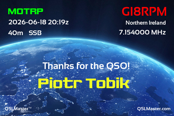 QSL Master Card for GI8RPM QSO with M0TRP
