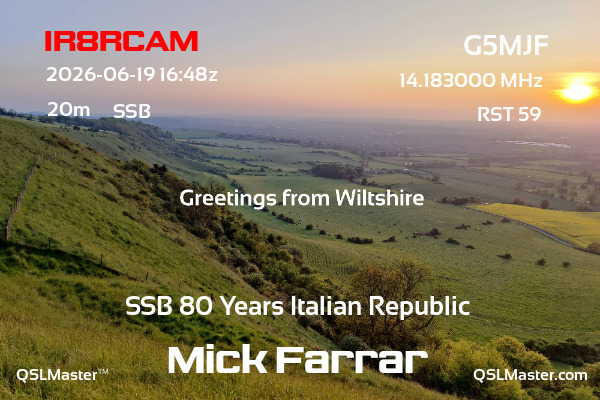 QSL Master Card for G5MJF QSO with IR8RCAM