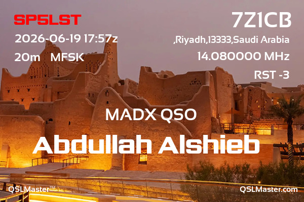 QSL Master Card for 7Z1CB QSO with SP5LST