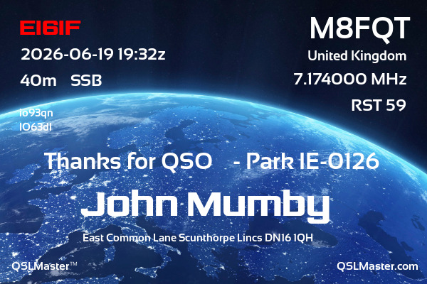 QSL Master Card for M8FQT QSO with EI6IF