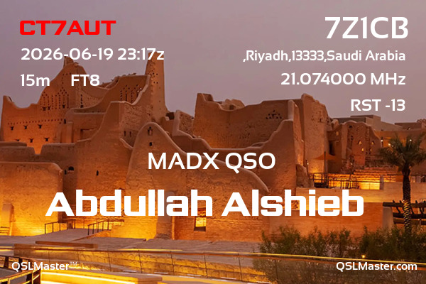 QSL Master Card for 7Z1CB QSO with CT7AUT