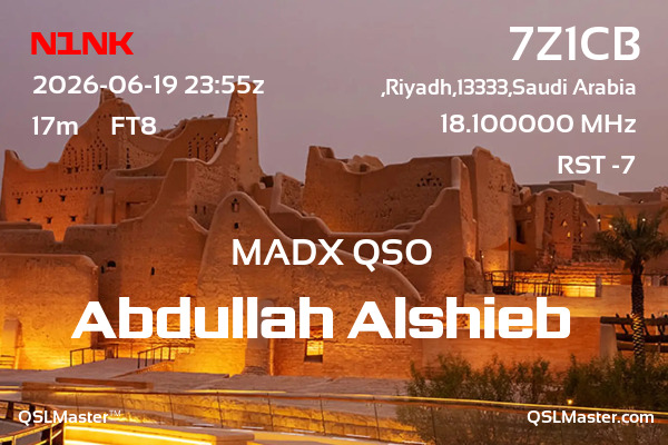 QSL Master Card for 7Z1CB QSO with N1NK