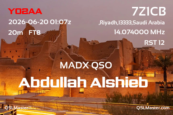 QSL Master Card for 7Z1CB QSO with YO2AA